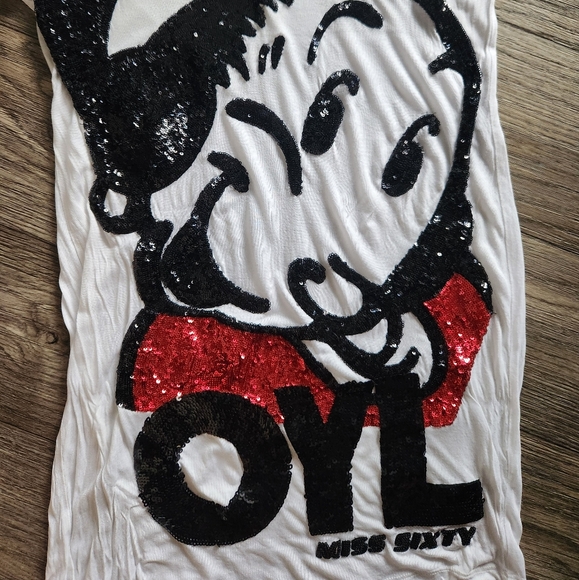 Vintage Miss Sixty Olive Oyl Graphic Tunic Tee Size Small Sequin Graphic - Picture 3 of 7